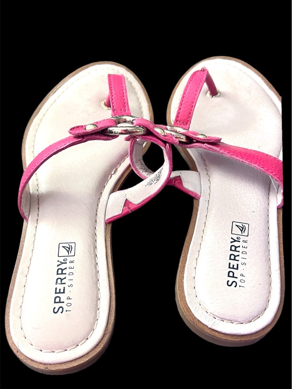 Sperry Hot Pink Leather Thong Sandals with Metal Accents